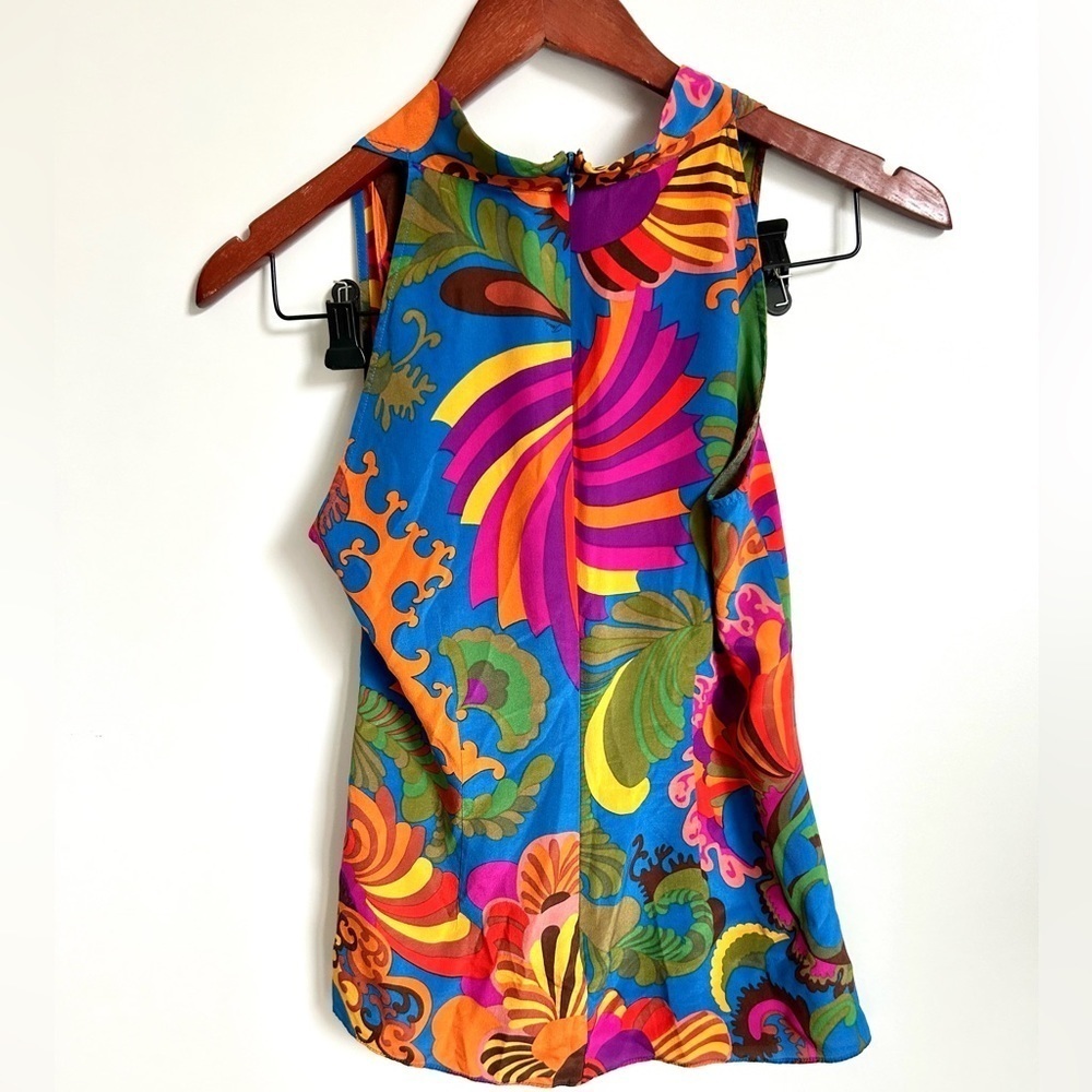 Trina Turk Collab Banana Republic Blouse Women 100% Silk Sleeveless Shirt - Picture 2 of 6